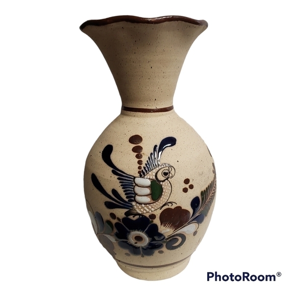 Tonala Vase Bird Floral Mexico Clay Art Pottery Large Heavy - Picture 1 of 6